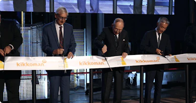 Wisconsin Governor Tony Evers joins Yuzaburo Mogi, Kikkoman chairman and honorary CEO, and Japanese Ambassador to the U.S. Shigeo Yamada.