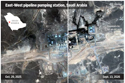 A map showing where the East-West oil pipeline in Saudi Arabia was struck.