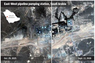 A map showing where the East-West oil pipeline in Saudi Arabia was struck.