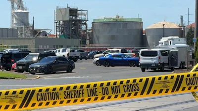 Damage is seen at Nippon Dynawave Packaging Co., after a tank containing hazardous liquid imploded, on Tuesday, May 26, 2026, in Longview, Wash.