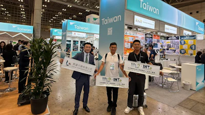 Lanza International General Manager Andrew Liu (left), along with THTMA Board Members Liu Chia-Chun (center, Gwang Wuen Yu) and Ke Ming-Hong (right, Chairman of Mr. Monkey Precision), gathered at the Japan DIY Homecenter Show in August to promote TiTE x IHT.
