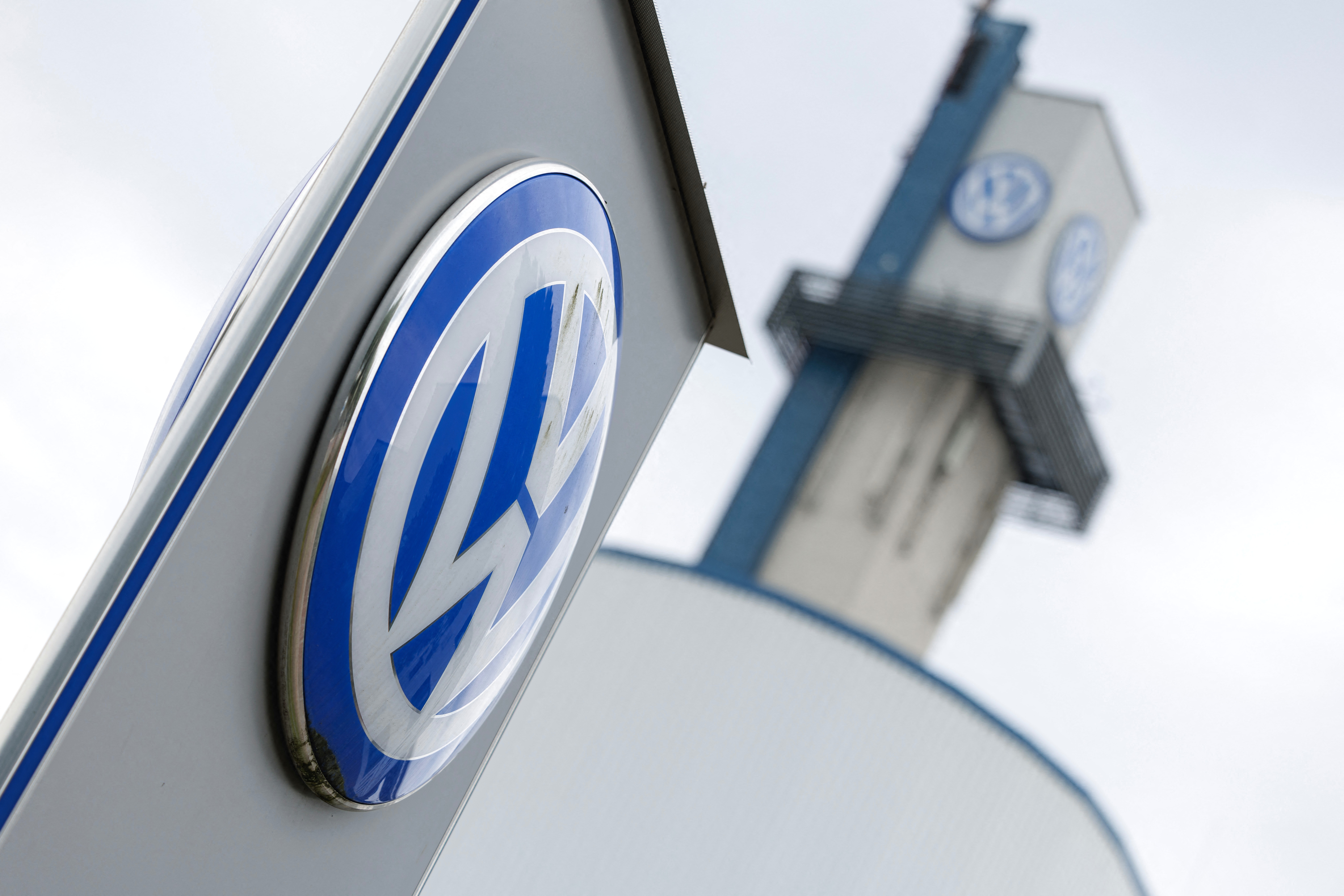 The VW logo in front of the Volkswagen plant in Osnabrueck, Germany, Wednesday, Aug. 26, 2026.