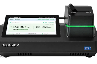 AQUALAB conductivity meter displaying 0.2091 and 25.05% readings with sensor probe attachment
