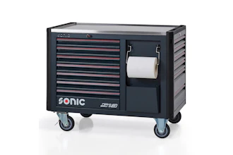 Sonic S19 black rolling tool chest with multiple drawers and paper towel holder