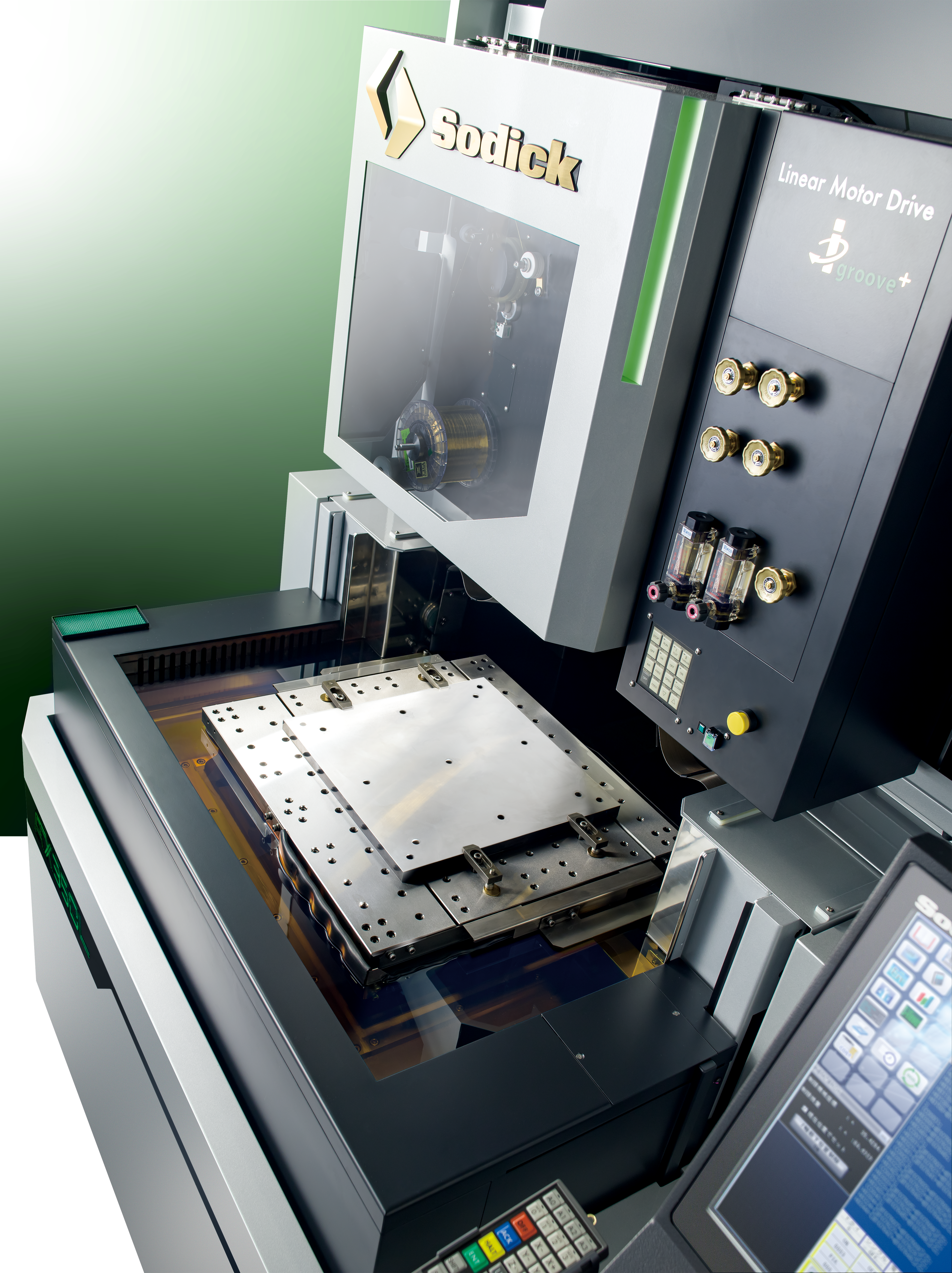 Smittek CNC machining center with linear motor drive and metal workpiece on table
