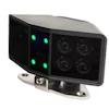 Black vehicle-mounted camera system with green LED indicators and adjustable bracket