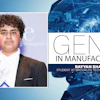 Rayyan Shafqat, student at Brooklyn Technical High School, featured in Gen Z in Manufacturing program promotional graphic with digital technology background