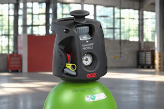 ACE VarioVPR Protect laser level mounted on green pressurized cylinder in industrial workshop