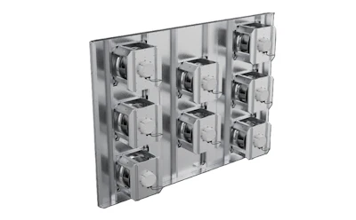 Modular electrical panel assembly with multiple circuit breaker components mounted on metal frame