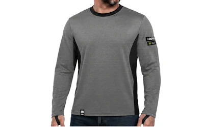 Men's gray long-sleeve shirt with black side panels and DIESEL brand patch on sleeve