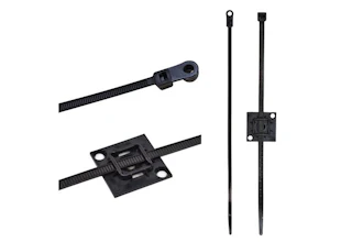 Black cable ties and mounting clips for wire management and organization