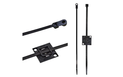 Black cable ties and mounting clips for wire management and organization