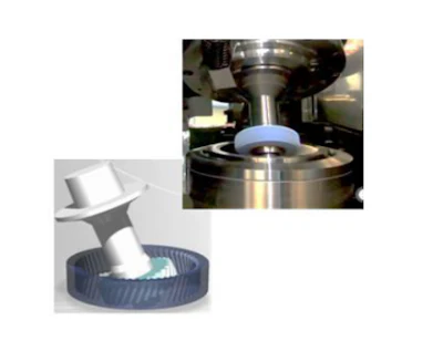 Laboratory centrifuge equipment shown in technical diagram and operational photograph