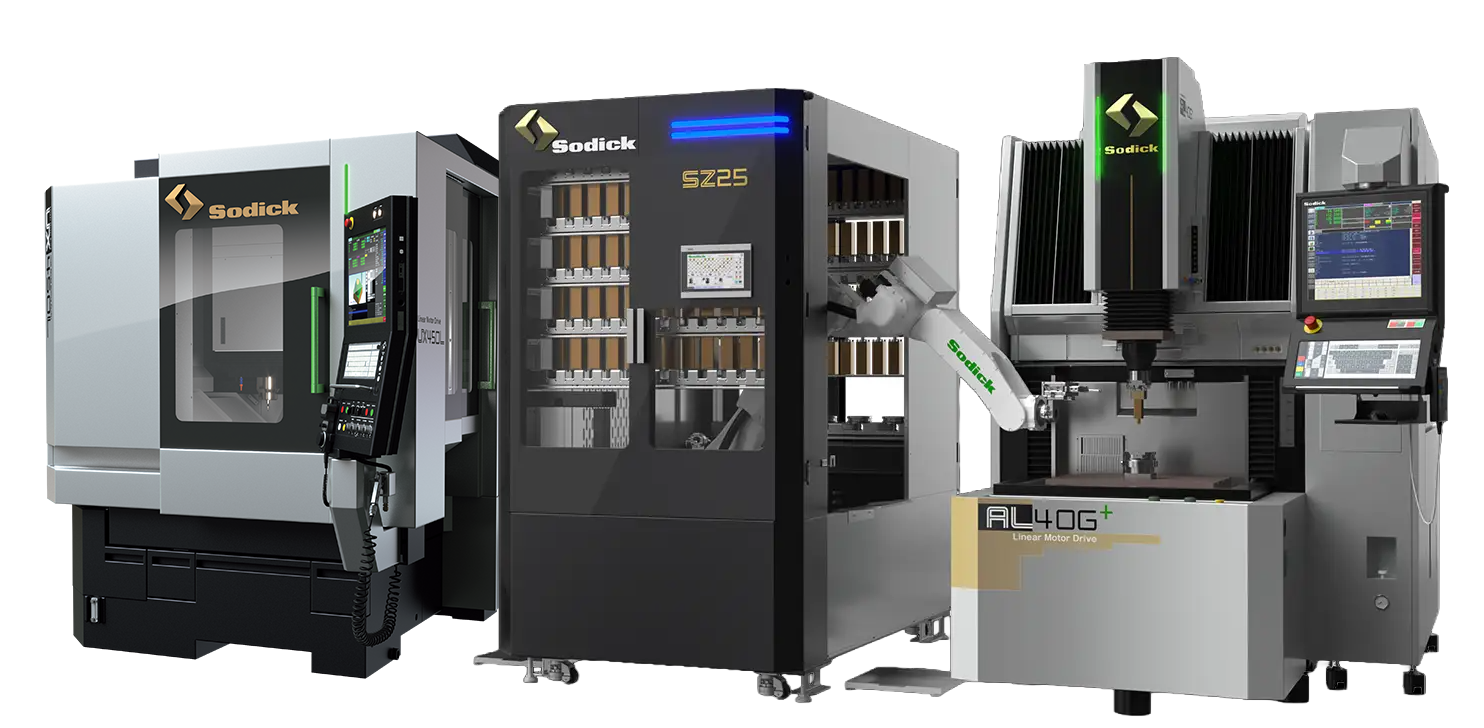 Industrial CNC machining centers and manufacturing equipment including Sodick and ALUGO branded machines